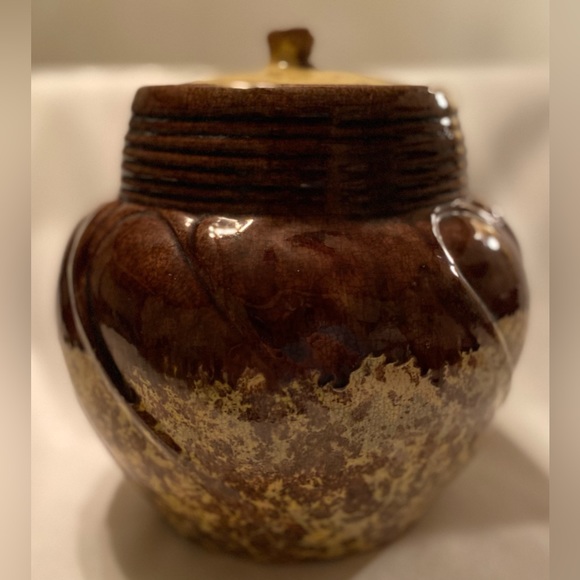 Vintage Gonder 8.5" Yellow & Brown Drip/Sponge P-24 U.S.A Swirl Round Cookie Jar - Picture 4 of 12